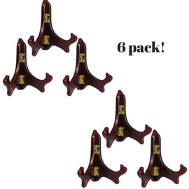 BANBERRY DESIGNS Wood Easel Folding Display Stand Plate Holder - Brown Mahogany - Premium Quality - Pack of 6 Pieces - 5" H