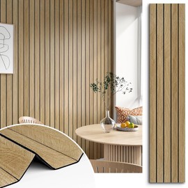 3D Brown Wood Panels for Walls 118" x 11.8" Acoustic Slat Wall Paneling Peel and Stick Wood Panels Self Adhesive Flexible Wooden Slat Wallpaper for Bedroom Living Room Wall Decor Ceiling