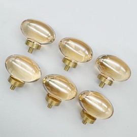 Virellisee 6-Pack Oval Crystal Cabinet Handles, Gold Glass Wardrobe Handles for Dressing Table Drawers, Various cabinets (Champagne)