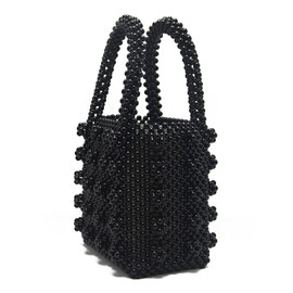 TOPSMU Pearl Bag Crystal Pearl Purse Handmade Weave For Women Handbag Acrylic Beaded Bags Black