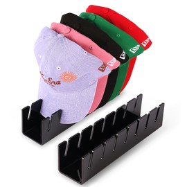 CHENYAOAI Hat Stand for Baseball Caps Display and Organizer - 2 Pack, No Install Acrylic Hat Holder for 14 Baseball Caps for Bedroom, Closet, Dresser (Black)