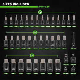 TecoTek 38PCS Hex Bit Socket Set, 1/4", 3/8" and 1/2" Drive, SAE and Metric Allen Socket Bit, S2 and Cr-V Steel, S2 Steel, 5/64" - 3/4", 2mm - 19mm, Includes 5PCS Socket Adapters