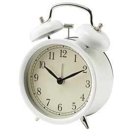 IKEA Dekad Nostalgic Alarm Clock Analogue Bell Alarm Clock with Steel Housing and Glass Front - W x D x H 10 x 6 x 14 cm - Includes AA Batteries - Black or White (White)