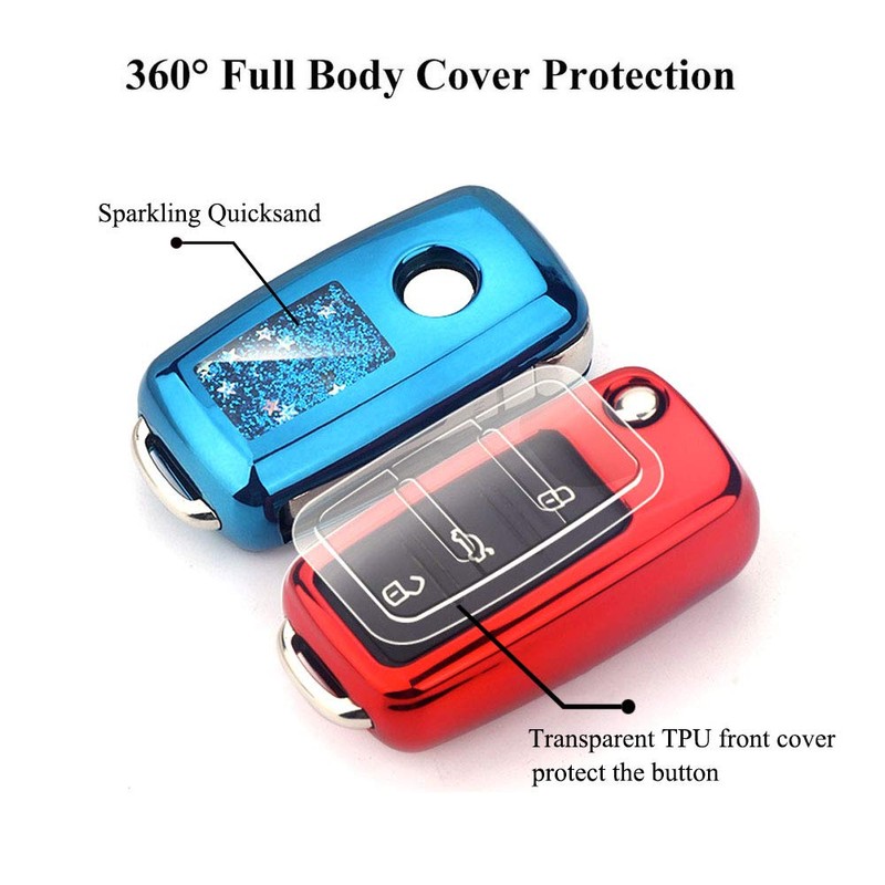 Senauto Quicksand Key Fob Cover Case Keychain for Volkswagen VW
