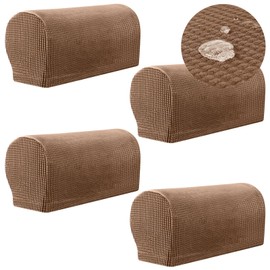 YancLife Armchair Covers, Set of 4 Waterproof Armrest Chair Covers, Non-Slip Arm Protector Stretch Armchair Couch Anti-Scratch Sofa Armrest Protector for Recliner Sofa Couches (Light Brown)
