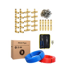EFIELD 2 Rolls x 100 ft (200 Ft) 1/2-Inch Pex-b Pipe, 30 Pcs 1/2-inch Barb Crimp Brass Fittings, 100 Pcs Cinch Clamps, Clamp Tool, Cutter &Heavy-Duty Canvas Bags,(149)