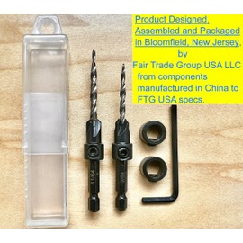 FTG USA Countersink Drill Bit Set #6 (9/64") and #8 (11/64") Wood Countersink Drill Bit, Tapered Countersink Bit, Stop Collar, Hex Wrench, Woodworking Countersink Drill Bits