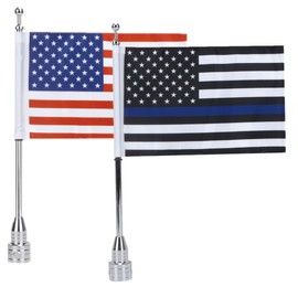 6" x 9" American Flag + Blue Line American Flag + 2 Chrome Adjustable Flagpole Mount Set for Harley Davidson Honda Goldwing CB VTX CBR Yamaha