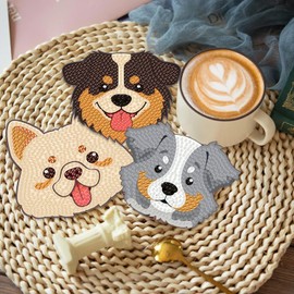 8 Pcs Diamond Art Coasters Kit for Adults with Holder,Dog Footprints Small Diamond Painting Coasters Kit with Cork Pad,Wooden Non-Slip Gem Art Painting 5D DIY Full Drill Dots Crafts Supplies, 4X4inch