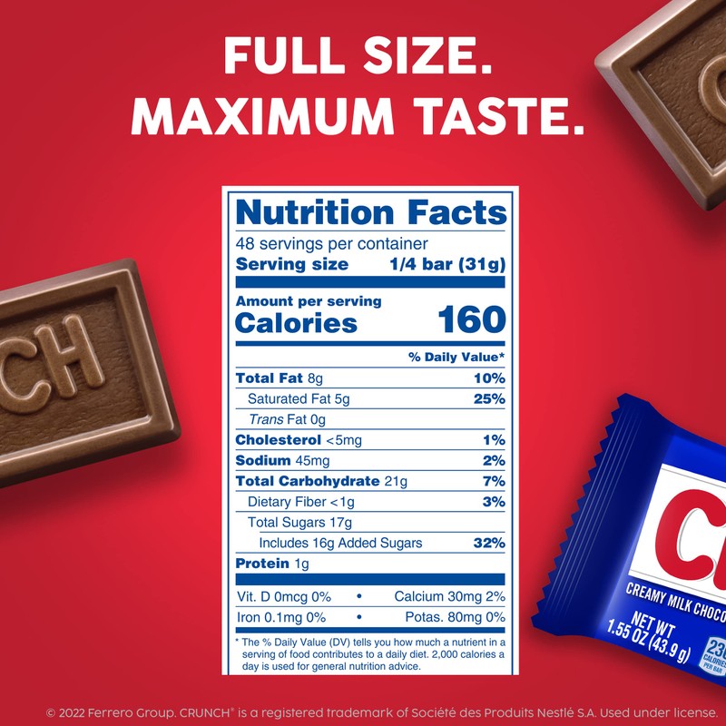 CRUNCH, Bulk 12 Pack, Milk Chocolate and Crisped Rice, Full