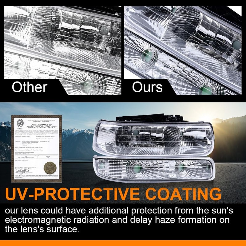 G-PLUS Headlights Assembly, Compatible with Chevy Silverado 1999-2002/Fit Suburban Tahoe