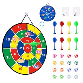 26 Inches Kids Dart Board Set, Double Sided Dart Board with 16 Sticky Balls and 8 Darts, Safe Indoor Outdoor Sports Party Game Toys Gifts for 3 4 5 6 7 8 9 10 11 12 Year Old Boys Girls and Adult