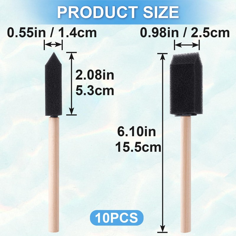 CustomyLife 10 Pcs 1inch Foam Paint Brushes Wood Handle Sponge