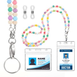 Pack of 2 ID Card Holder with Strap Lanyard with ID Card Holder Badge Holders Colourful Lanyard with Beads Extendable Key Ring Badge Holder for Women, Keys, Glasses Chains, Card Holder