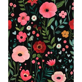 XRUIBZI Black Pink Floral Peel and Stick Wallpaper Dark Vintage Leaf Contact Paper Colorful Flower Wall Mural Home Vinyl Waterproof Self Adhesive Removable Renter Friendly Wall Paper 17.5" x 393"