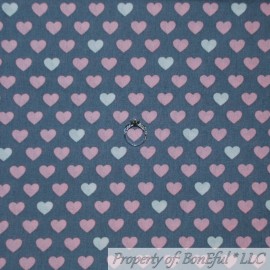 Emma & Mila BonEful FABRIC FQ Cotton Quilt Gray Off White Cream Pink Heart Rose Stripe Girl