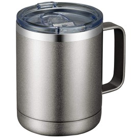 MEWAY Taza de café de 12 oz con asa y tapa deslizante, vaso de viaje de acero inoxidable con asa, taza de camping de doble pared con aislamiento al vacío (gris frío, Juego de 1)