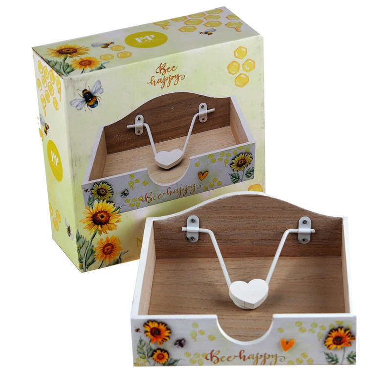 Bee Happy Sunflower Wooden Napkin Holder Organiser Heart Weight Summer