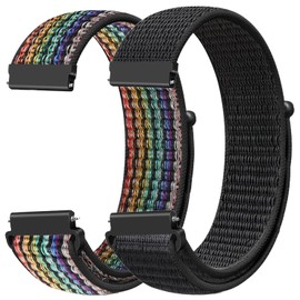 FTYQUEE 2 Pack Nylon Watch Bands Compatible with 16mm 18mm 19mm 20mm 22mm Watch Bands Quick Release Replacement Wristband, Adjustable Stretchy Straps Fabric Bands for Men Women(20mm)