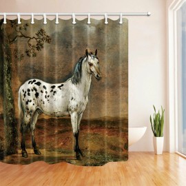 YULUOSHA White Horse Fabric Shower Curtain for Bathroom Waterproof-Dec