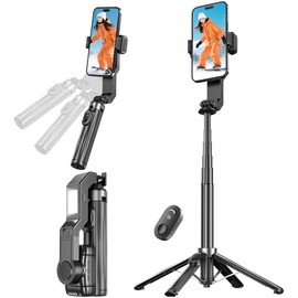 Seeshopo Gimbal Selfie Stick, Anti-Vibration Stabilizer, Smartphone Tripod, 2025, LED Light, Bluetooth Remote Control, Smartphone Gimbal, Quadruped Stable Model, Single Handheld, Single Axis