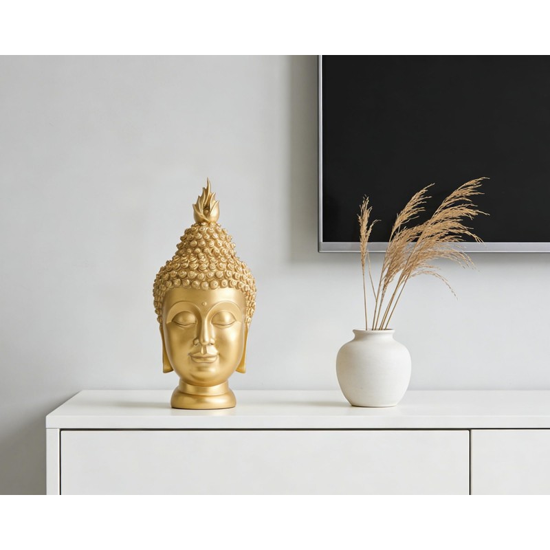 AMOIENSIS Buddha Head Statue (Gold), Ideal for Zen Space, Spiritual