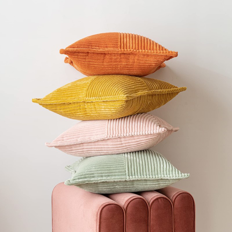 MIULEE Corduroy Cushion Covers Pack of 2 Decorative Modern Patchwork