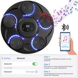 Bluetooth Music Boxing Machine with Gloves Wall Mounted for Adults Kids Home Workout, Electronic LED Light Target for Punching Speed Training, Black (5 Target)