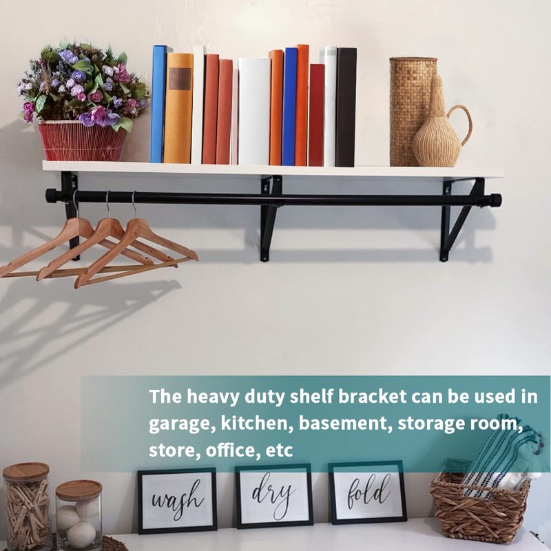 Closet Rod Bracket, Heavy Duty Closet Brackets with Rod Holder,