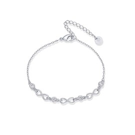 PAVOI Rhodium Plated Infinity Simulated Diamond Station Chain Bracelet for Women | Cubic Zirconia Adjustable Friendship Bracelet