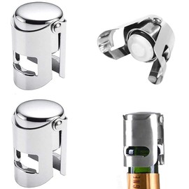 Pack of 3 champagne stoppers, stainless steel, vacuum cap, no sharp edge, simple design, anti-overflow, anti-leakage