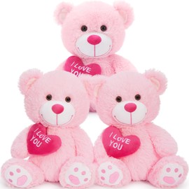 BENINY 3Pcs Valentines Bulk Teddy Bear with Heart, Cute Pink Teddy Bear Stuffed Animals, 12" Soft Bear Plushie Toy Stuffed Bear Plush Gifts for Girlfriend Kid