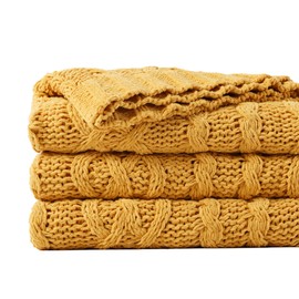 Battilo Mustard Yellow Throw Blanket for Sofa Bed Couch Chair, Yellow Chenille Knitted Throw, Soft Warm Cozy Decorative Yellow Sofa Throw, Bed Blanket, 130x170cm