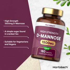 D-Mannose 1500mg | 180 Vegan Tablets | UTI & Cystitis Support for Men & Women | High Strength Natural Relief, Simple Sugar Supplement | Vegan/Vegetarian Friendly | No Artificial Preservatives