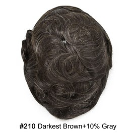 PUNRU HAIR Toupee Hair System for Mens Hairpiece 0.1mm Full Poly Skin Men's Toupee Human Hair Replacement System Durable Hairpieces for Men #210#2 Darkest Brown+10% Gray 8x10 120% Density
