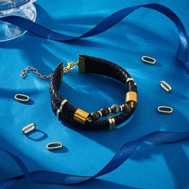 UNICRAFTALE 50Pcs 304 Stainless Steel Slide Charms Golden Oval Slider Beads Large Hole Large Hole Cord Loose Beads Bracelets Locking Clips Beads Link Connector for Jewelry Making