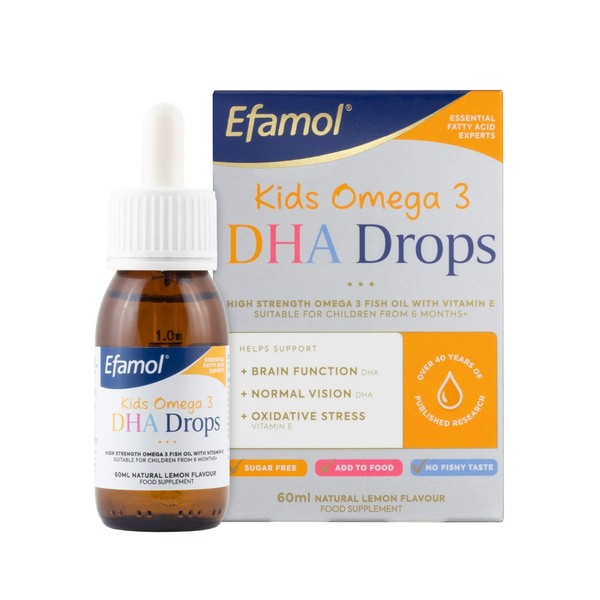 Efamol Kids Omega 3 DHA Drops | Suitable for infants from 6 months to adults | Natural Lemon Flavour | Sugar Free