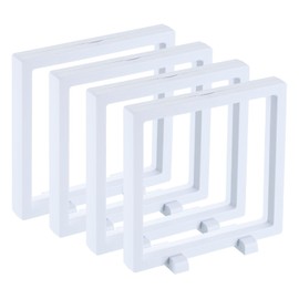 sourcing map 4 Pcs 3D Floating Display Case, 6.3 x 6.3 x 0.8 Inch Floating Frame Display Holder Stand, Transparent PE Jewelry Storage Box, White
