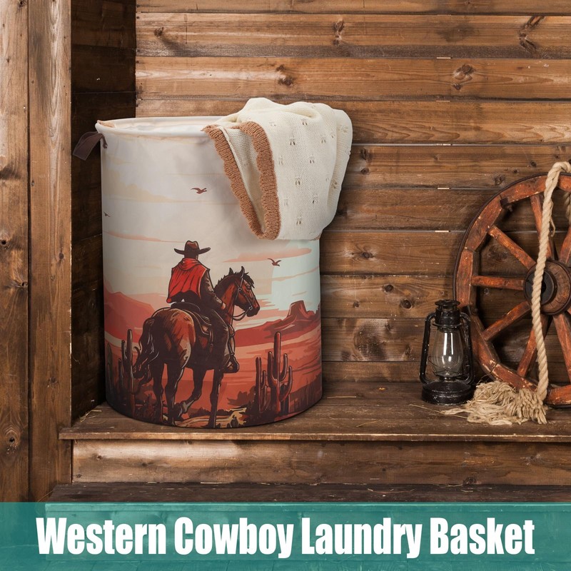 2 Pcs Western Cowboy Laundry Basket Cow Print Foldable Waterproof