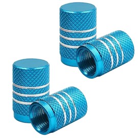 TCPENG® Dust Caps for Car Tyres, 4 Pieces Aluminum Alloy Tyre Valve Dust Caps, Easy-grip Thread Car Tire Valve Stem Caps Black Valve Caps Replacement for Cars,Bike, Motorcycle(Sky Blue)