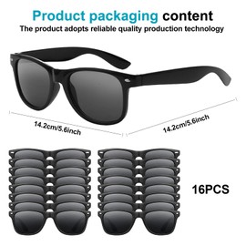 Pack of 16 Vintage Rectangular Sunglasses for Men and Women, Fashion Sunglasses, Party Sunglasses, Retro Glasses with UV Protection Sunglasses, Black Sunglasses for Outdoor Travel Driving, black