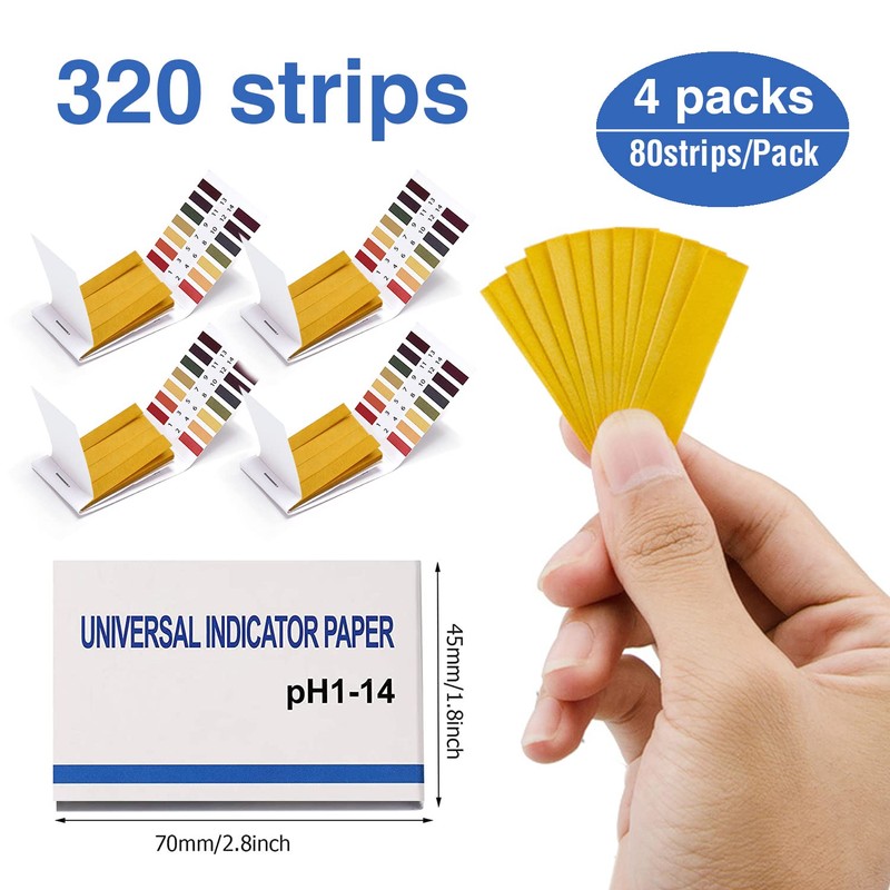 4 Pack pH Test Strips, 320 Strips pH 1-14 Universal