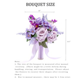 Floinla Lavender Purple Wedding Bouquets for Bride Bridesmaid Artificial Roses Flowers Lilac Bridal Bouquet for Rustic French Vintage Formal Wedding Church Home Decoration