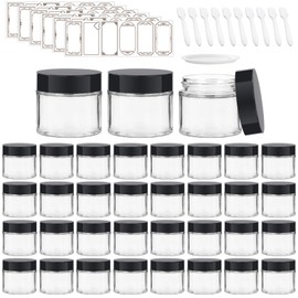 CAKKVDE 35 Pack 2 oz Clear Round Glass Jars with Black Lids - Portable Empty Glass Containers with Inner Liners for Cosmetic, Body Butters, Body Butter, Candle Jars