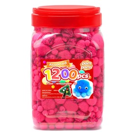 Iooleem Pink Pom Poms, 1200pcs Assorted Size Pompoms,Pom Poms for Arts and Crafts, Pom Pom Balls with Wiggle Eyes in jar, Glitter Pom Poms, Craft Supplies.