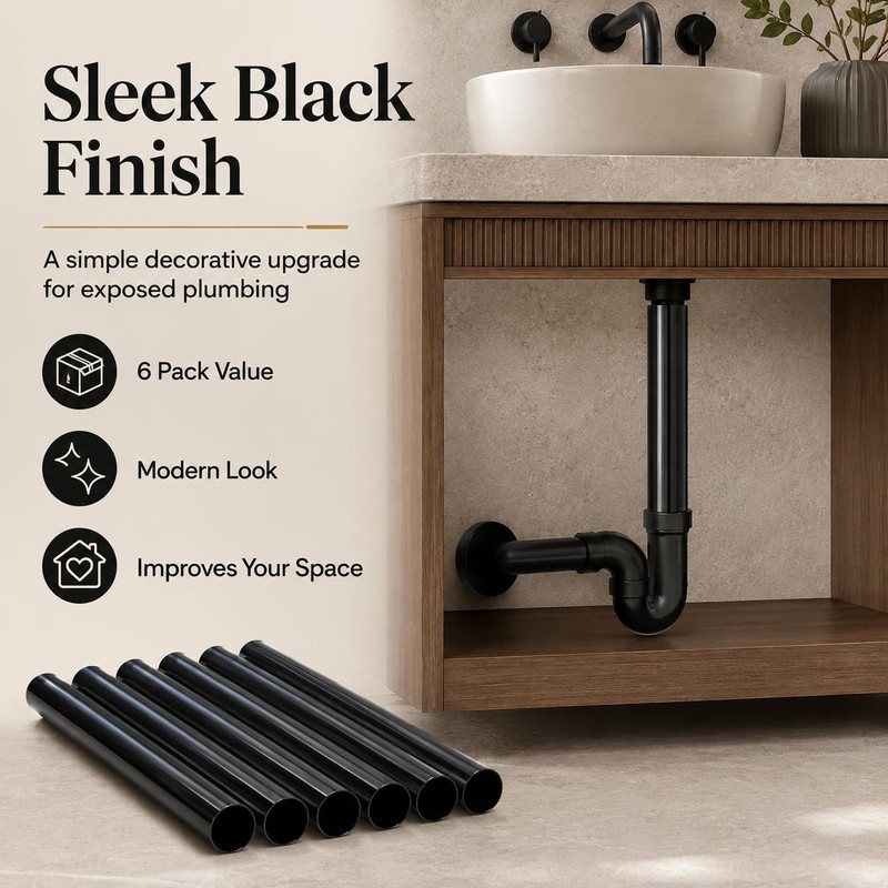 6 Pack Black Pipe Sleeve for to Cover Exposed Plumbing,15mm
