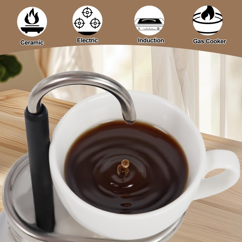 Uncoated 1 Cup Single Tube Moka Pot 304 Thickened Stainless