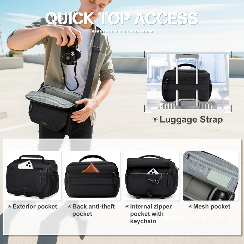 RAINSMORE Camera Bag, Small DSLR/SLR/Mirrorless Camera Sling Bag Waterproof Camera