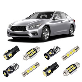 BRISHINE Kit de luces LED interiores blancas compatible con Infiniti Q50 2014 2015 2016 2017 2018 2019 2020 Super Bright 6000K Paquete de bombillas LED interiores + luces de matrícula y herramienta de instalación