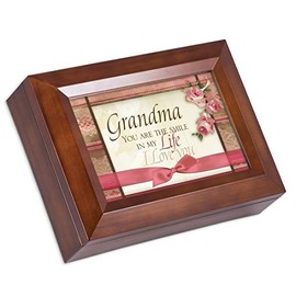 Cottage Garden Grandma Smile in Life I Love You Wood Finish Jewelry Box Plays Wonderful World